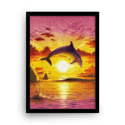 Diamantové-maľovanie-delfín-západ-slnka-obraz-rám