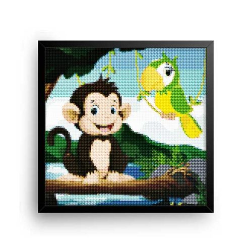 Diamantové-maľovanie-opička-a-papagáj-obraz-rám