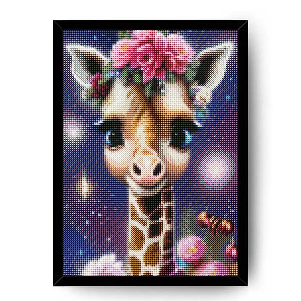 Diamantové-maľovanie-žirafa-kvety-obraz-rám