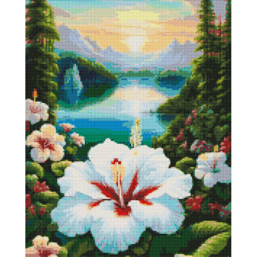 Diamantové-maľovanie-kvety-pri-jazere-obraz