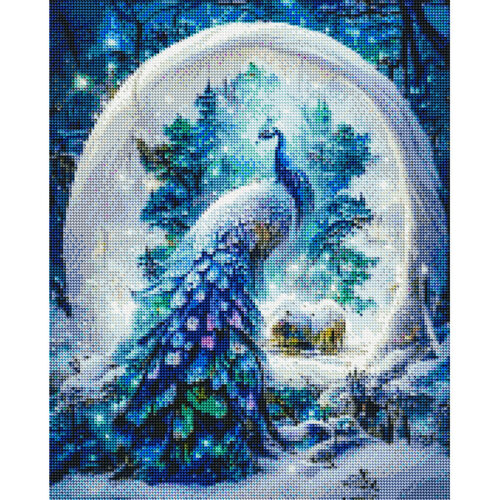 Diamantové-maľovanie-páv-modrý-v-snehu-obraz