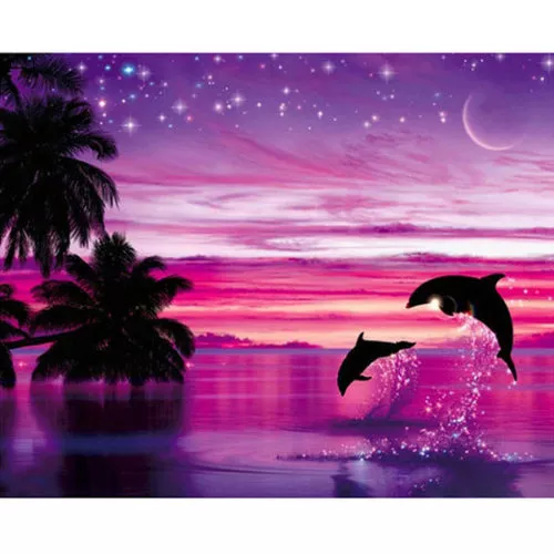 Diamantový-obraz-delfíny-more-západ-slnka-voda
