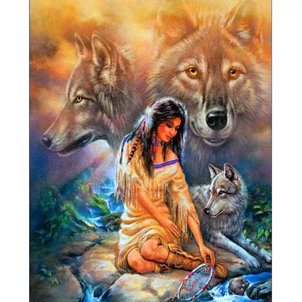 Diamantový-obraz-indiánka-žena-vlk