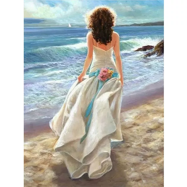 Diamantový-obraz-žena-biele-šaty-pláž