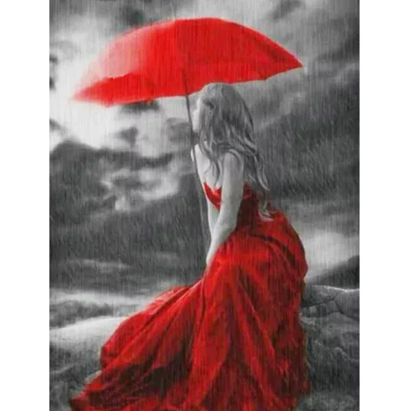 Diamantový-obraz-žena-dáždnik-červené-šaty