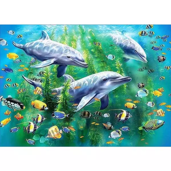 Diamantový-obraz-delfíny-medzi-rybkami