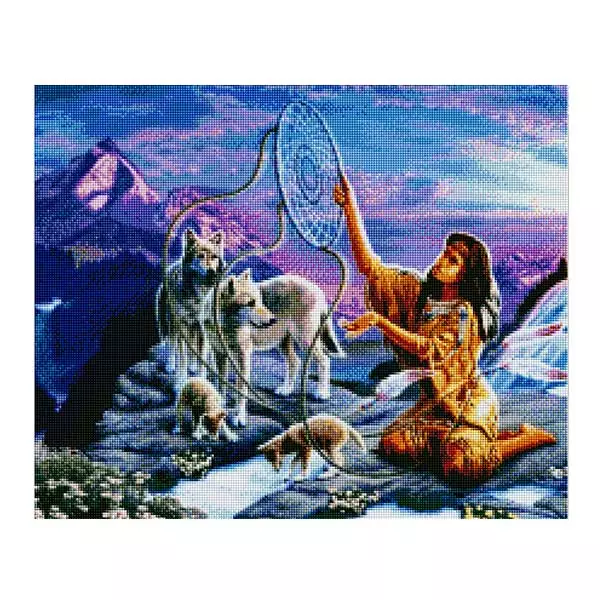 Diamantové-maľovanie-indiánka-medzi-vlkmi-obraz-opt