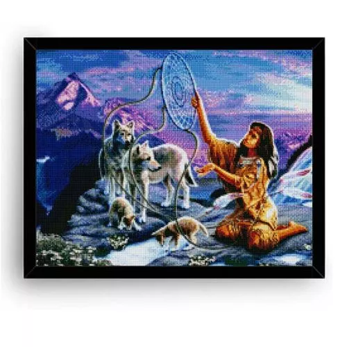 Diamantové-maľovanie-indiánka-medzi-vlkmi-rám-obraz-opt