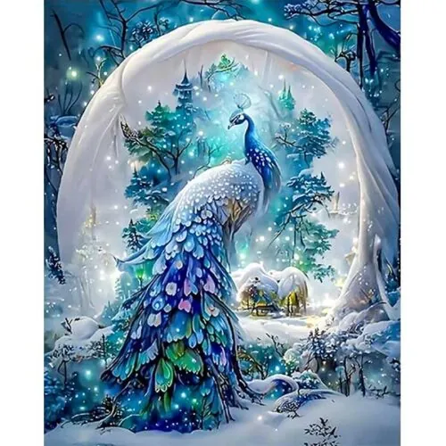 Diamantové-maľovanie-páv-modrý-v-snehu