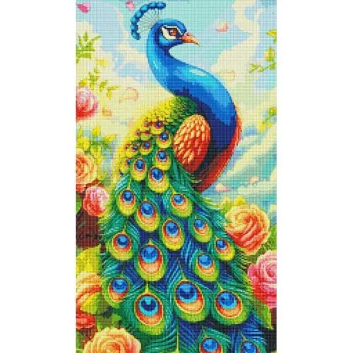 Diamantové-maľovanie-Zeleno-modrý-páv.obraz