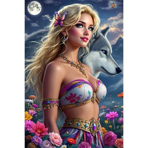 Diamantové-maľovanie-ržena-s-vlkom