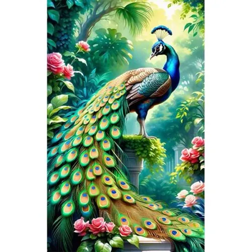 Diamantové-maľovanie-zelený-páv-a-kvety